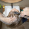 Woman dyeing own hair